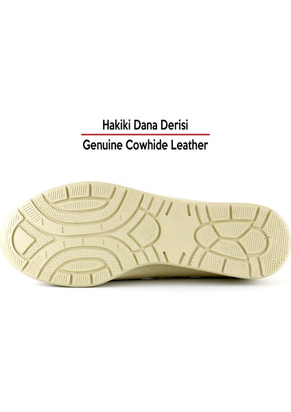 Aida Bej Hakiki Dana Derisi Kesik Detaylı Lastikli Slip-On Günlük Ayakkabı