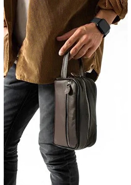 Hakiki Deri Erkek Tıraş El Portföy Suya Dayanıklı Orta Boy Bakım Çantası