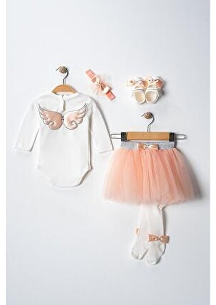 Kız Bebek Melek Kanatlı Özel Gün Parti Kıyafeti Parti Elbisesi Tütü Etek/elbise Seti (Kutulu Ürün)