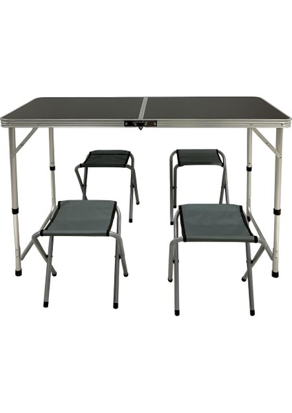 Export, Katlanabilir, Ayarlanabilir, Alüminyum, 60X120, 4 Tabure, Kamp - Piknik Masa Takımı, Siyah indirimleri