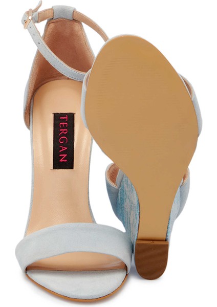 Mavi Hakiki Süet Deri Kadın Dolgu Topuklu Ayakkabı - K24Y1AY67251-F60 fırsatları