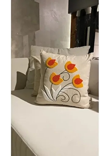 Lale Punch Panç Nakışlı Kırlent Kılıfı 1 Adet 43X43CM