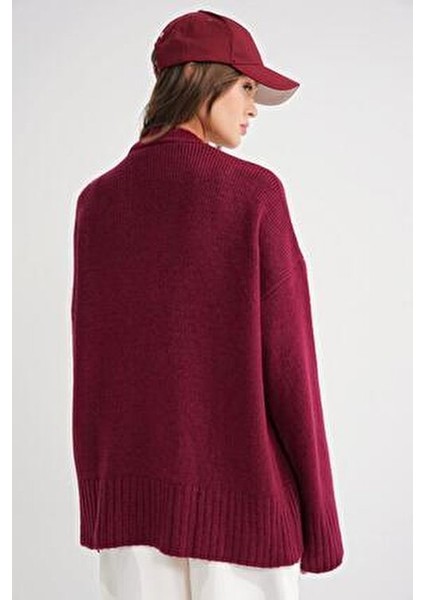 6927 Kadın Yumuşak Dokulu Salaş Basic Triko Hırka Bordo indirimleri