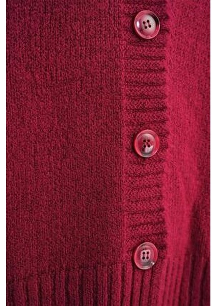 6927 Kadın Yumuşak Dokulu Salaş Basic Triko Hırka Bordo