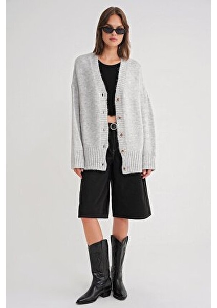 6927 Kadın Yumuşak Dokulu Salaş Basic Triko Hırka Gri fiyatları