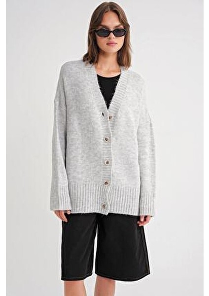 6927 Kadın Yumuşak Dokulu Salaş Basic Triko Hırka Gri fırsatları