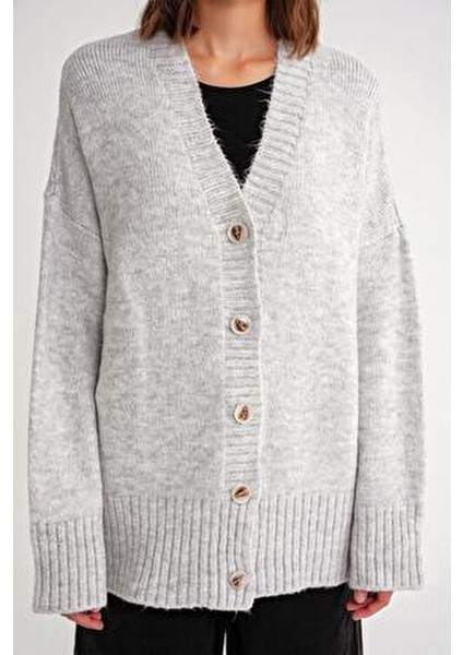 6927 Kadın Yumuşak Dokulu Salaş Basic Triko Hırka Gri indirimleri