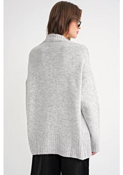 6927 Kadın Yumuşak Dokulu Salaş Basic Triko Hırka Gri