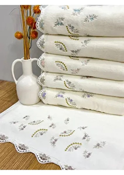 6 Adet Fransız Güpür Işlemeli Çeyizlik 30X50 Kadife Mutfak Havlusu