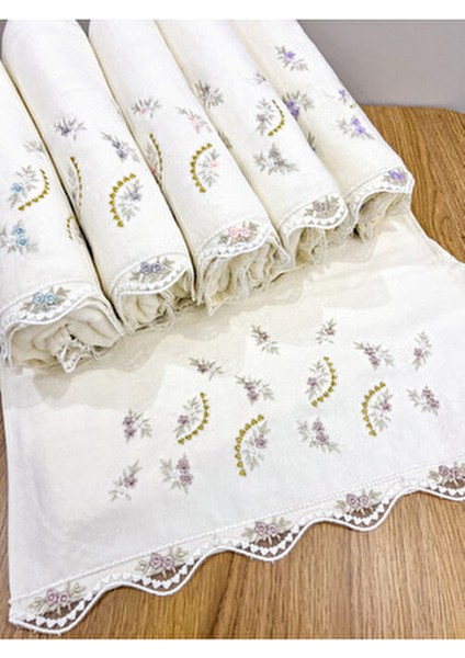 6 Adet Fransız Güpür Işlemeli Çeyizlik 30X50 Kadife Mutfak Havlusu