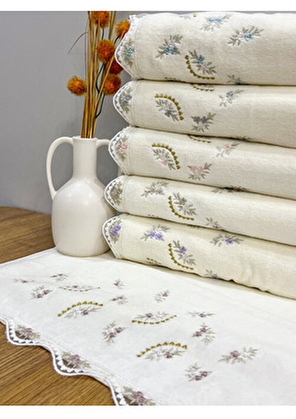 6 Adet Fransız Güpür Işlemeli Çeyizlik 30X50 Kadife Mutfak Havlusu
