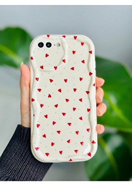 Iphone 7 Plus ve 8 Plus Uyumlu Kırmızı Kalpler Baskılı Lansman Silikon Kılıf fiyatları