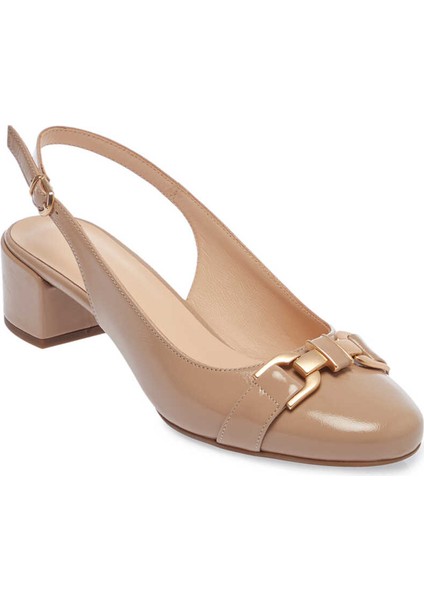 Nude Hakiki Rugan Deri Kadın Topuklu Ayakkabı - K24I1AY67187-M3G