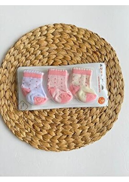3 Lü Set Kombin Yenidoğan Pamuklu Kız Bebek Desenli Dantelli Patik Çorap
