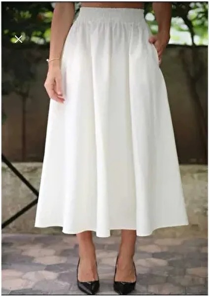 Poplin Standart Beden Cepli Uzun Etek