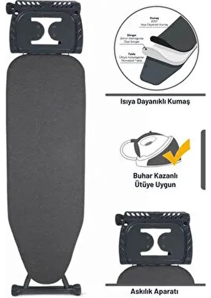 Silvia Özel Dokuma Kumaşlı Ütü Masası Antrasit