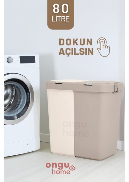 Motek İkili Dokunmatik Kapaklı Plastik Kirli Çamaşır Sepeti 80 L – Su ve Neme Dayanıklı, Gri-Beyaz modelleri