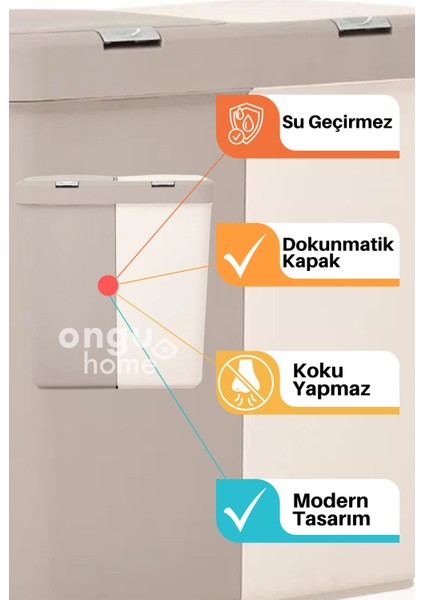 Motek İkili Dokunmatik Kapaklı Plastik Kirli Çamaşır Sepeti 80 L – Su ve Neme Dayanıklı, Gri-Beyaz indirimleri