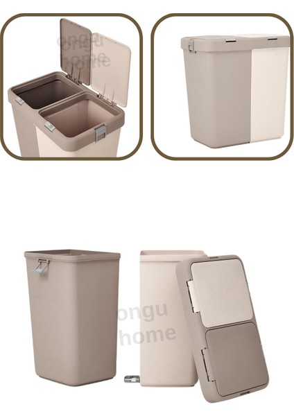 Motek İkili Dokunmatik Kapaklı Plastik Kirli Çamaşır Sepeti 80 L – Su ve Neme Dayanıklı, Gri-Beyaz