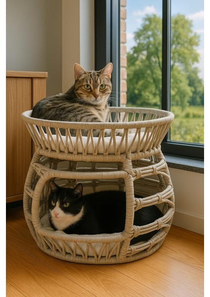Çift Katlı Bombeli Kedi Yatağı