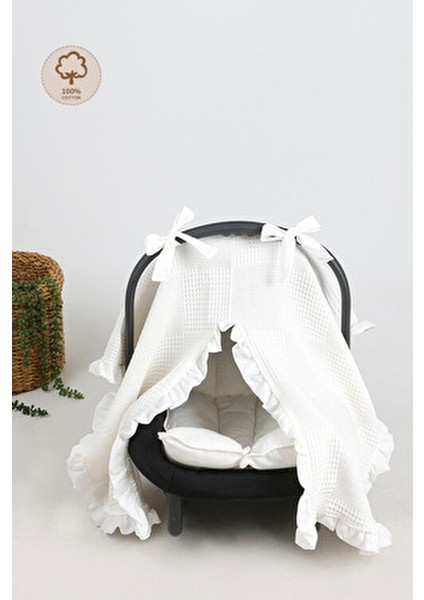 Fırfırlı Bebek Puset Örtüsü ve Ortopedik Minder Pamuklu 2'li Set