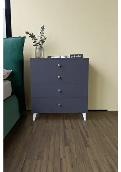 Mirabel Dekoratif 4 Çekmeceli ayaklı Şifonyer Antrasit