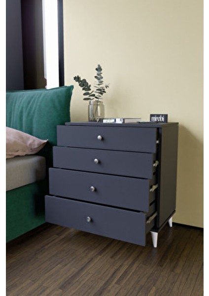 Mirabel Dekoratif 4 Çekmeceli ayaklı Şifonyer Antrasit fırsatları