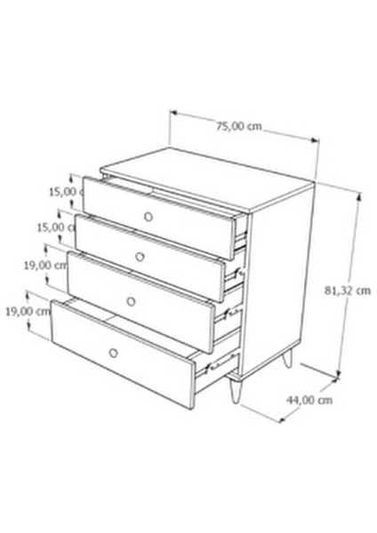 Mirabel Dekoratif 4 Çekmeceli ayaklı Şifonyer Antrasit indirimleri