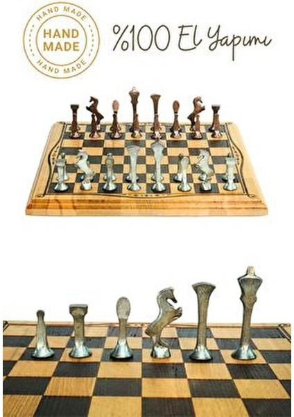 MC52 Metal Satranç Takımı | El Yapımı Doğal Ahşap Kayın Tahta | Antik Metal Taşlar fiyatları