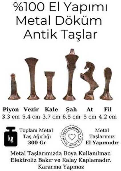 MC52 Metal Satranç Takımı | El Yapımı Doğal Ahşap Kayın Tahta | Antik Metal Taşlar indirimleri