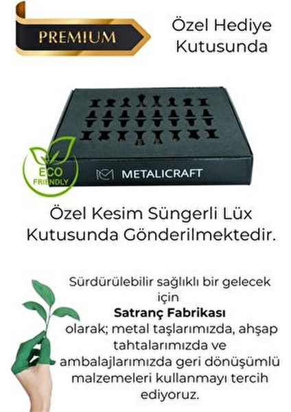 MC52 Metal Satranç Takımı | El Yapımı Doğal Ahşap Kayın Tahta | Antik Metal Taşlar