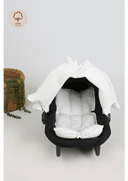 Fırfırlı Bebek Puset Örtüsü ve Ortopedik Minder Pamuklu 2'li Set indirimleri
