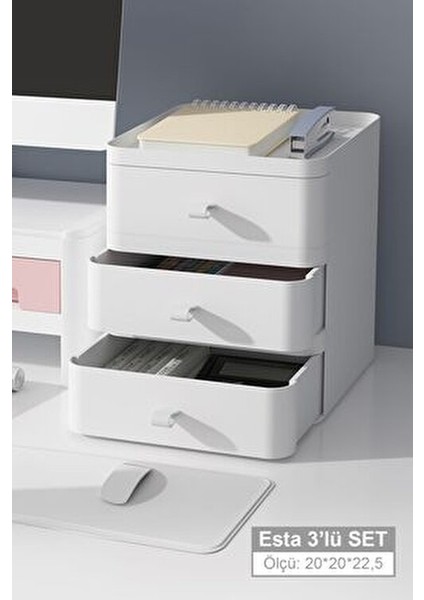 Esta 3 Çekmeceli Makyaj Organizeri 3 Katlı Çok Amaçlı Çekmeceli Organizer - Beyaz modelleri