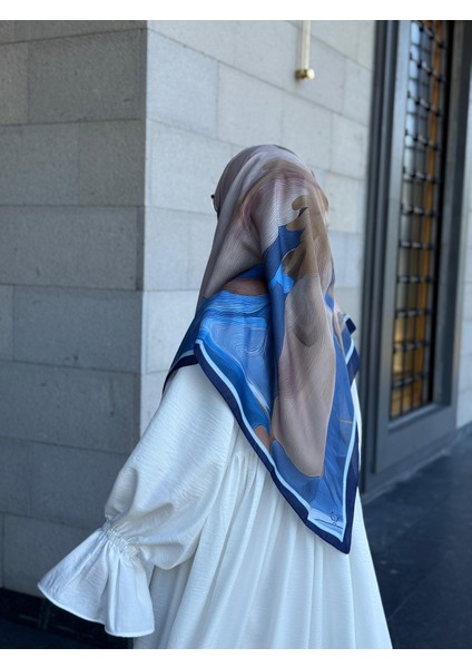 Pamuklu Amber Desen Eşarp-Indigo