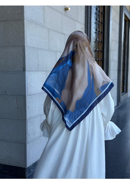 Pamuklu Amber Desen Eşarp-Indigo indirimleri