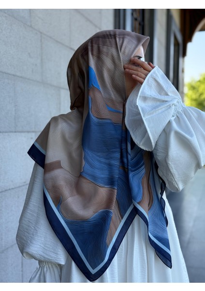 Pamuklu Amber Desen Eşarp-Indigo