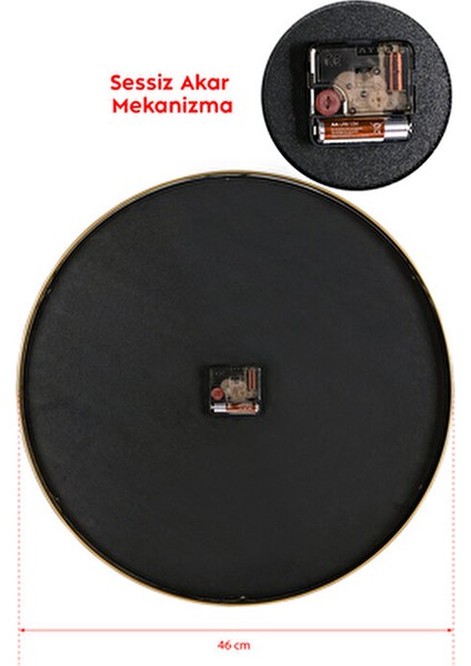 Muyika Pino Linda Gold Metal Kasa Gerçek Cam 47 cm Sessiz Mekanizma Dekoratif Duvar Saati Mds-47