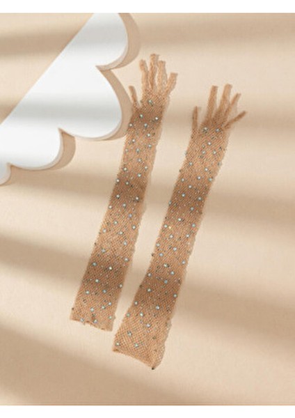 Ten Rengi Uzun Şık Gelin Eldiveni Tül Eldiven Nikah/düğün Eldiveni Taşlı Eldiven Parti Eldiveni modelleri