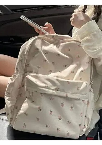 Womi Kore Tarzı Çok Bölmeli Okul Sırt Çantası Çiçekli