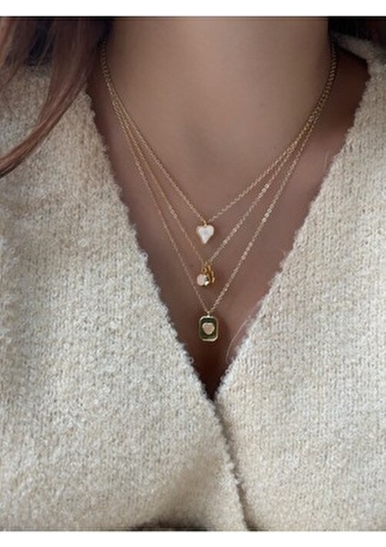 Kadınlar İçin 3lü Kalp Charm Kolye Kombin Pembe Maden Renkli Özel Tasarım fiyatları