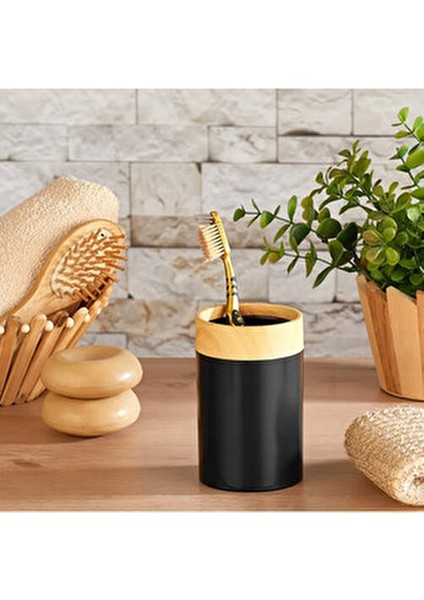 Limpia Bambu Desenli Siyah 5'li Banyo Seti Çöp Kovası, Sıvı Sabunluk, Diş Fırçalık modelleri