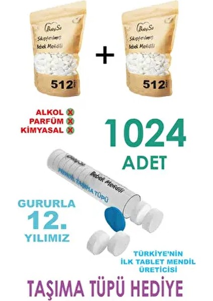 Sıkıştırılmış Bebek Mendili 1024 Adet Paket Tüm Cilt Tipleri İçin Doğal ve Güvenli