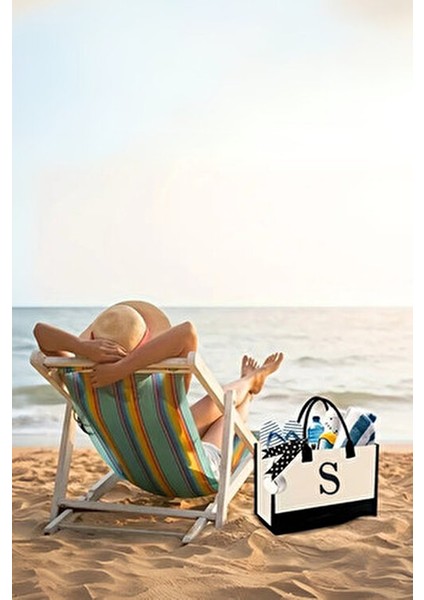 Isminizin Baş Harfi Baskılı Kanvas Kumaş Plaj Çantası - Makyaj Çantası Hediyeli fiyatları