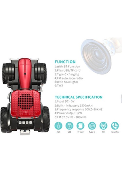 WS560 Şarjlı Klasik Traktör Araba Bluetooth Hoparlör Speaker Tws Fm Radyo Sd Kart USB Aux