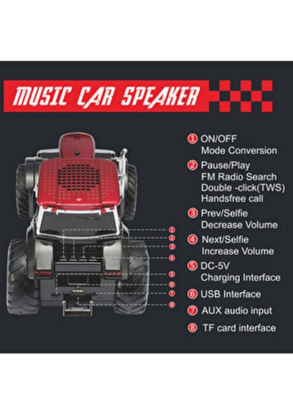 WS560 Şarjlı Klasik Traktör Araba Bluetooth Hoparlör Speaker Tws Fm Radyo Sd Kart USB Aux