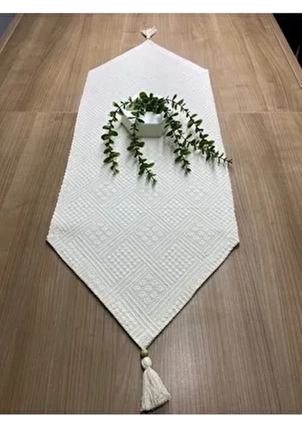 Home 40X100 cm Otantik El Işi Buldan Bezi Organik Pamuklu Püsküllü Runner