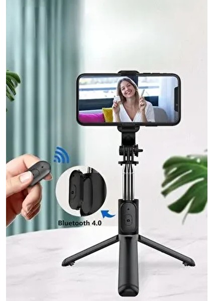 1 Adet Masaüstü Tripod Olabilen Telefon Tutuculu Kablosuz Kumandalı Selfie Çubuğu