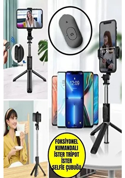 1 Adet Masaüstü Tripod Olabilen Telefon Tutuculu Kablosuz Kumandalı Selfie Çubuğu fiyatları