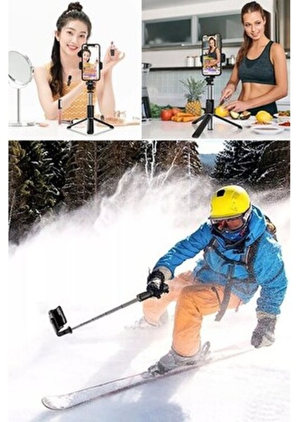 1 Adet Masaüstü Tripod Olabilen Telefon Tutuculu Kablosuz Kumandalı Selfie Çubuğu modelleri