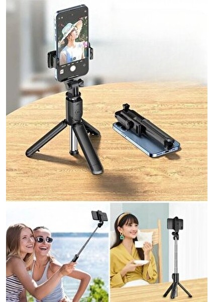 1 Adet Masaüstü Tripod Olabilen Telefon Tutuculu Kablosuz Kumandalı Selfie Çubuğu fırsatları
